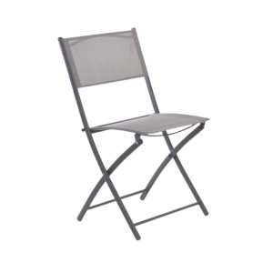 Set mobilier bistro pliabil cu masă rotundă și 2 scaune – cadru metalic și blat din sticlă securizată, gri