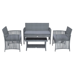 Set mobilier de grădina gri, Jumi, cu 2 fotolii, canapea și măsuță de cafea