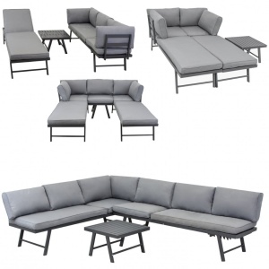 Set mobilier de grădina gri, modular, Jumi, cu 2 canapele și măsuță de cafea