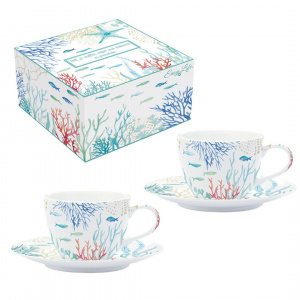 Set porțelan 2 cești și farfurii 110ml Under the sea - Img 2