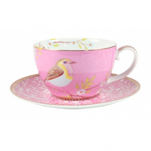 Set porțelan cească și farfurioară, Pip Studio, colecția Early Bird, roz, 280 ml