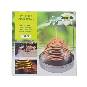 Set Spirală Anti-Țânțari cu Suport Metalic și Cutie de Depozitare – Citronella Outdoor, 3 bucăți