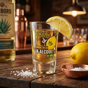 Shot glass, 7 cm, with the message: "When life gives you lemons, sell them and buy alcohol!"
