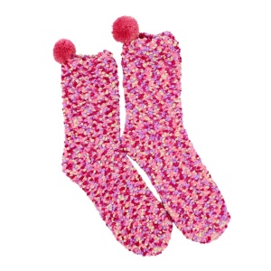 Șosete pufoase Cupcake, roz, cu pom-pom – ambalaj cadou, mărime universală