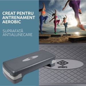 Stepper Umbro - platformă pentru aerobic, reglabilă 10 și 15 cm, suprafață antialunecare, max. 150 kg