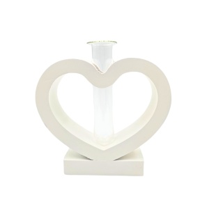 Suport/decorațiune în formă de inimioară, cu tub de sticlă, MDF, 15x12 cm
