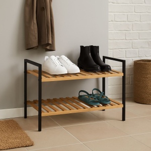 Suport pentru încălțăminte – Storage Solutions | 2 rafturi, lemn & metal, 70x30x32 cm, negru/maro