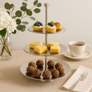 Suport servire cu 3 nivele Excellent Houseware, metal, 25x36.5 cm, argintiu