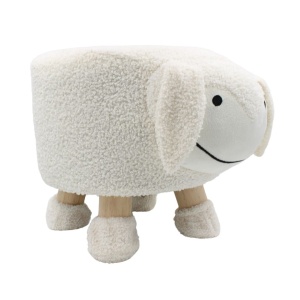Taburet decorativ pentru camera copilului, în formă de miel, cu picioare din lemn și blăniță moale, culoarea alb, 36x28x27 cm, Arti Casa