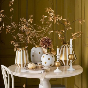 Vaza decorativă, din metal, Pip Studio, White-Gold, 35 cm, colecția Royal Dot Delight