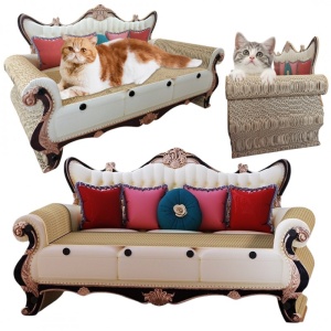 2-in-1 Cat Sofa: Bed + Durable Cardboard Scratching Unit, 60 x 27 x 33 cm, eCarla, KOT19