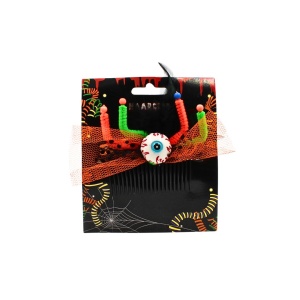 Agrafă pentru Halloween, model ochi cu fundiță portocalie, 8 cm