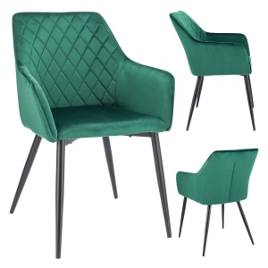Scaun tapițat din catifea verde, APIS, cu picioare metalice – design modern, confortabil, brand Jumi