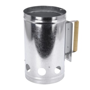 Aprinzător cărbuni BBQ tip horn, Ø16 cm, starter pentru grătar, din metal zincat, cu mâner lemn