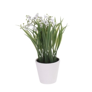 Plantă artificială cu Lăcrămioare decorative 21 cm în ghiveci alb – decor interior modern