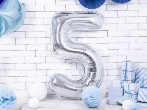 Balon cifra 5, argintiu, 35 cm