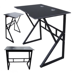 Birou Gaming, cadru metalic, blat neted cu orificii pentru cabluri, culoarea negru, 100x60 cm, eCarla, STL20CZ