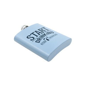 Butelcă din oțel inoxidabil, mesaj Start Drinking, Stop Thinking, 270 ml