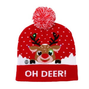 Căciulă pentru copii, cu LED-uri și pompom, CZ50, eCarla, model „OH DEER!”