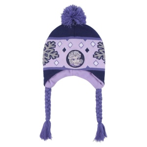 Căciulă pentru copii, Frozen, model Elsa, cu pompon și urechi, mov