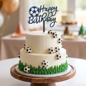 Cake Topper pentru tort cu mesaj Happy Birthday și minge de fotbal