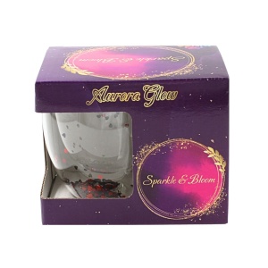 Cană cu inserție de confetti, inimioare roșii și gri, sticlă borosilicată, 250 ml, Aurora Glow