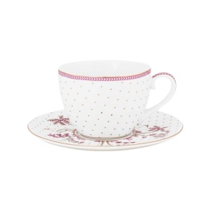 Cană espresso cu farfurioară, Pip Studio, Dots Gold Pink, 280 ml, colecția Jolie