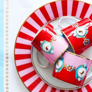 Cană porțelan, Pip Studio, Red and Pink, 150ml, colecția Love Birds