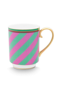 Cană porțelan, Pip Studio, Stripes Pink-Green, 350ml, colecția Pip Chique