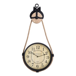 Ceas de Perete Decorativ cu Scripete și Frânghie, 73x33x4 cm – Design Industrial Vintage