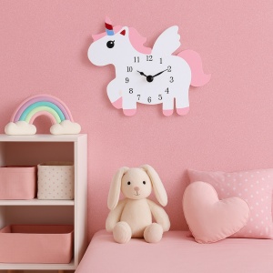 Ceas de perete pentru camera copilului, 25x30 cm, model cu unicorn alb - Img 1