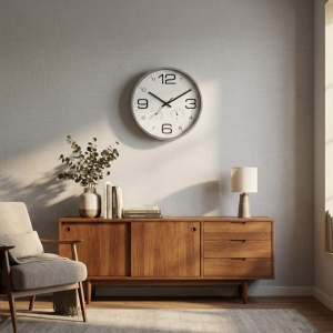 Ceas decorativ de perete cu termometru și higrometru, design modern, mecanism quartz