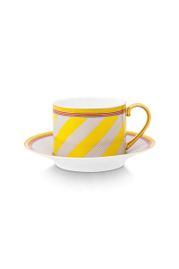 Ceașcă cu farfurioară, Pip Studio, Stripes Yellow, 220ml, colecția Pip Chique - Img 1