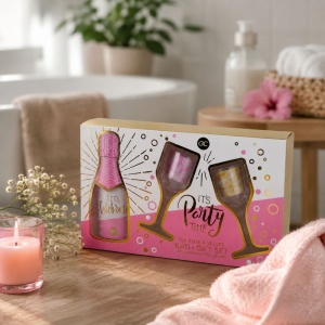 Set cadou de baie pentru copii, LET'S CELEBRATE, gel de duș și 2 pahare tip șampanie