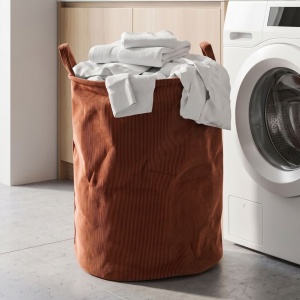 Collapsible round fabric laundry basket, 38x38x50 cm, brown