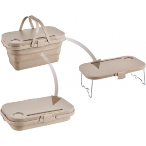 Coș de picnic, pliabil, 3 în 1, bej, masă portabilă, recipient și cutie multifuncțională, 15L, KP03K, eCarla