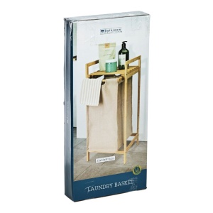 Etajeră Baie cu Coș Rufe – Bambus Natural – 40x30x95 cm – Bathroom Solutions