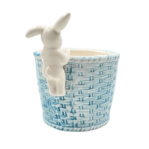 Coș decorativ, pentru Paște, din porțelan, culoarea bleu, 11x11x13 cm