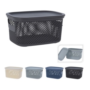 Coș depozitare cu capac din plastic perforat, Storage Solutions, gri