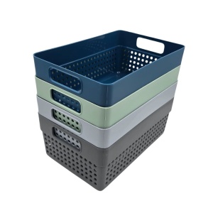 Coș depozitare plastic perforat 23x15x10 cm Storage Solutions, cu mânere, Verde