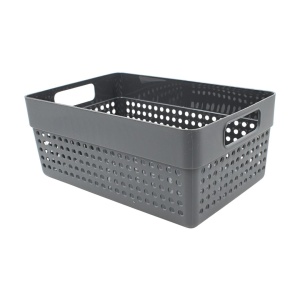 Coș depozitare plastic perforat 23x15x10 cm Storage Solutions, cu mânere, Gri închis