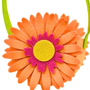 Coșuleț decorativ, pentru Paște, din fetru, model floricică portocalie, 14 cm