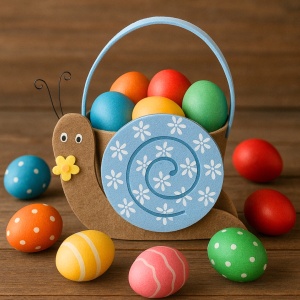 Coșuleț decorativ, pentru Paște, din fetru, model melc, 14 cm