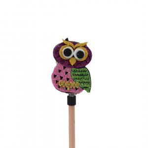 Creion figurină Bufniță mov aripi verzi 22cm - Img 1