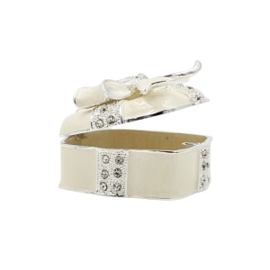 Cutie Bijuterii 6x6 cm în Formă de Cadou cu Fundă și Strasuri AZAY – Casetă Bijuterii Elegantă, Cutie Inel, Cadou Femei cu Ambalaj Premium