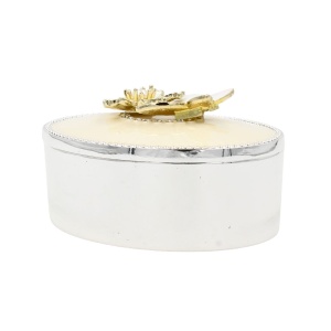 Cutie Bijuterii Ovală 9x7 cm cu Floare și Strasuri AZAY – Casetă Bijuterii Elegantă, Cutie Inel, Cadou Femei Premium cu Ambalaj
