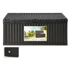 Cutie de depozitare pentru exterior cu capac, plastic rezistent, 120 x 52 x 54 cm, negru