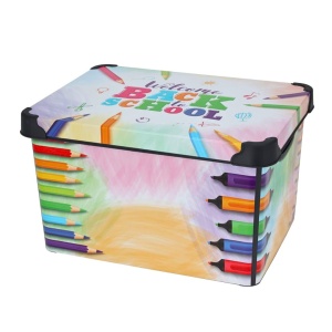 Cutie depozitare, cu capac, pentru camera copilului, model back to school, 39x24 cm, 22 l