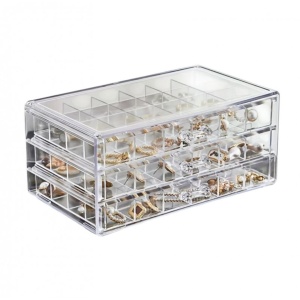Cutie pentru bijuterii, organizator transparent – 3 sertare, 72 compartimente, Ecarla