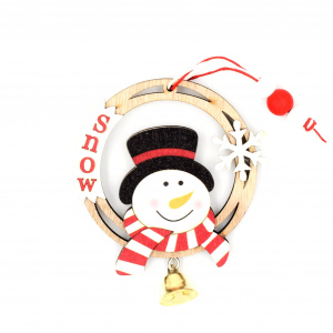 Decorațiune din lemn - Snow circle XMAS - Om de zăpadă, cu clopoțel - Img 1